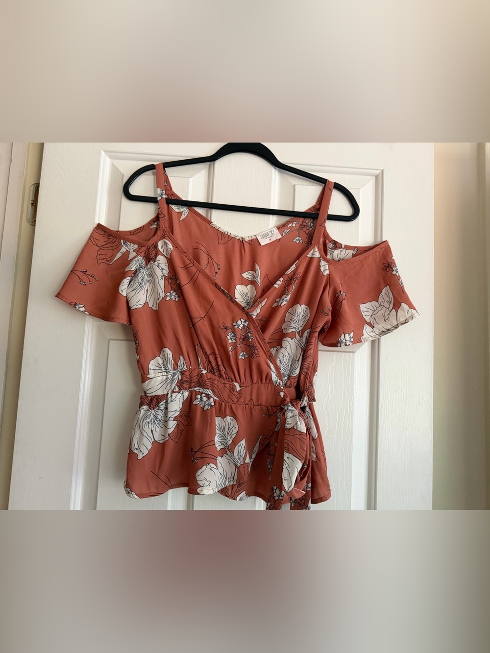 Sienna Sky floral cold-shoulder wrap blouse